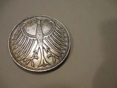 SILVER!!  1964 F German 5 Mark w Edge Toning BEAUTIFUL Foreign Germany COIN - Image 1 of 4