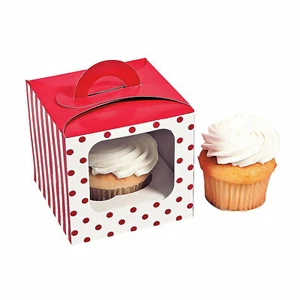 Red Polka Dot Cupcake Boxes With Handle, Party Supplies, 12 Pieces - Picture 1 of 1