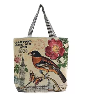 Butterfly Flower Bird Design Large Canvas Tote Bag Travel Daily Shoulder Bag 17" - Picture 1 of 14