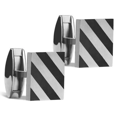De Lorenzo of New York Titanium Luxury Men's Square Black Striped Cufflinks - Image 1 of 4