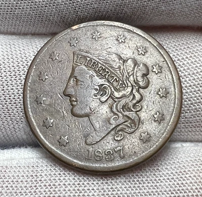 1837 Plain Cord/Lg Letters N-6/R-2 Coronet Head Large Cent see description #4620 - Image 1 of 3