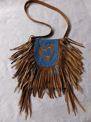 Bolso Bandolera Boho Hippie Reciclado Festival Denim y Cuero Hecho a Mano  Foto 1 de 4