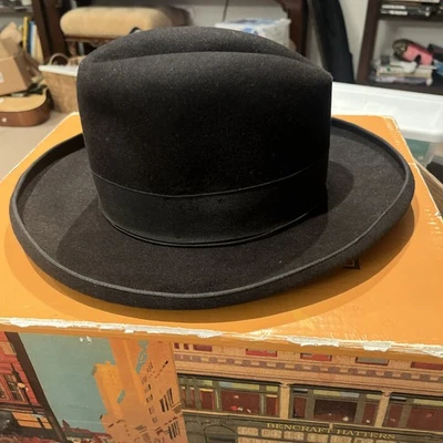 VINTAGE VANZINA PARIA ITALY BLACK WOOL FEDORA HAT SIZE 7 - 1/8 - Image 1 of 4