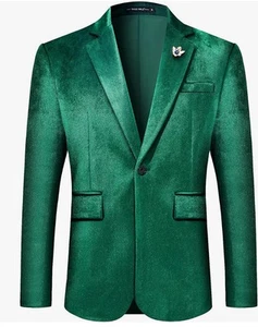 Mage Slim Fit Sport Coat Blazer Tuxedo Velvet Green New Prom Jacket Size XS - Picture 1 of 3