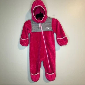 The North Face Fuzzy Fleece Oso One Piece Jumpsuit Hooded Pink Baby Size 12-18M - Picture 1 of 6