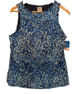 Lands' End Chlorine Resistant High Neck UPF 50 Modest Tankini Swimsuit Top Blue - Picture 1 of 6