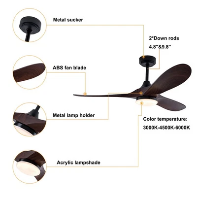 52 Inch Modern Ceiling Fan With Remote Indoor 3 Faux Wood Blades Chandelier 50W - Imagem 1 de 4