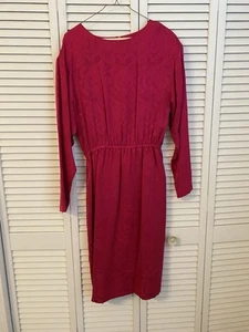 Paisley Print Fushia Silk Dress Shoulder Pads Back Cape Boat Neck Diane Gilman - Picture 1 of 7