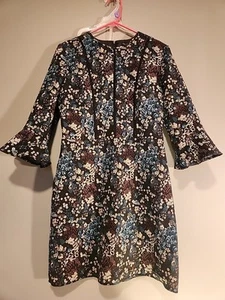Miss Selfridge Paisley Bell Sleeve Knee Length Fitted Stretch & Flare Dress 8 - Picture 1 of 17