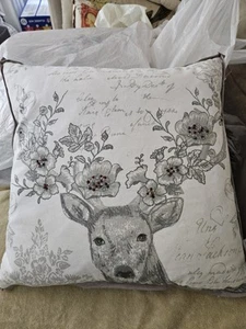 Loving Kindness Floral Deer Embroided Pillow Cabin Holiday Decor 17 X 17 Down - Picture 1 of 7