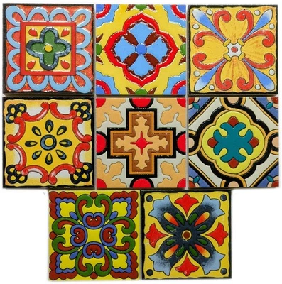 Set of 8 Multi Colour Spanish Moroccan 10cm Square Mosaic Wall & Floor Tiles x8 - Image 1 of 4
