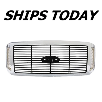 NOVA grade cromada e preta para 2005-2007 Ford F-250 F-350 Super Duty - Imagem 1 de 4