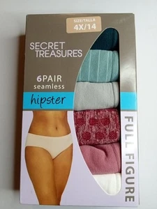 Panties Secret Treasures Full Figure Hipster 6 Pair Size 4X/14 Seamless Colors - Picture 1 of 8