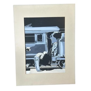 Original Gouache Gemälde Julie Castillo Eisenbahn Arbeiter Zug Lok signiert - Bild 1 von 9