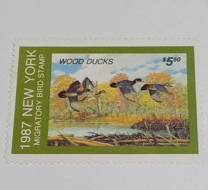 1987 New York Migratory Bird Hunting Duck Stamp, Wood Ducks, MNH - Picture 1 of 2