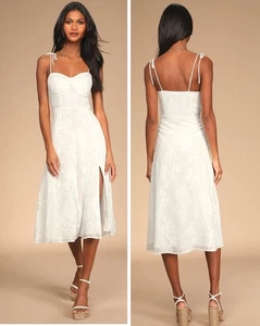 Vestido Lulus Loveliest Looks Blanco Floral Jacquard Corbata Midi Talla XS Novia - Imagen 1 de 9