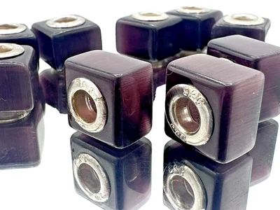 EB55 Dark Purple Square Large Hole Beads With 925 Silver Cores, 9PCS - Image 1 of 4