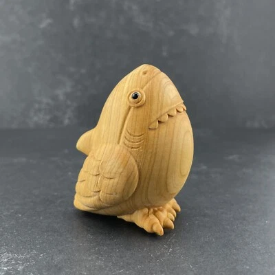 Shark Bird Figurine Wood Carving Desk Trinket 2.5” x 2” - Image 1 of 4