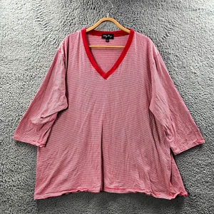My Size Womens T-Shirt Top Plus Size L Red White Stripe Stretch Knit 3/4 Sleeve - Picture 1 of 14