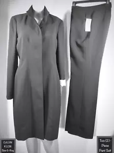 Calvin Klein Womens Mandarin Collar Long TAILORED JACKET-TROUSER SUIT Blk SZ 6 - Picture 1 of 19