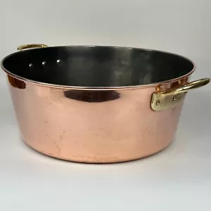 Vintage French Country Kitchen Large Unusual Lined Copper Preserve or Jam Pan - Picture 1 of 21