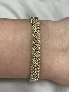 14K Yellow Gold Thick 7" Mesh Woven Bracelet, 8.8mm Wide, Braided Bracelet - Picture 1 of 18