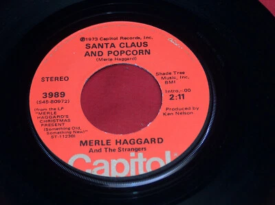 45 RPM Merle Haggard Santa Claus And Popcorn, Through Dec Capitol Vinyl 3989 EX - Image 1 of 4