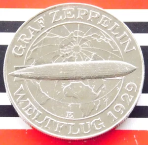 GERMAN Coin 5 MARK REICHSMARK 1930 E Graf ZEPPELIN 1929 Silver WEIMAR +VERY RARE - Picture 1 of 11