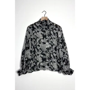 NILI LOTAN Silk Long Sleeve Blouse High Neck Paisley Print Black size XS - Picture 1 of 9