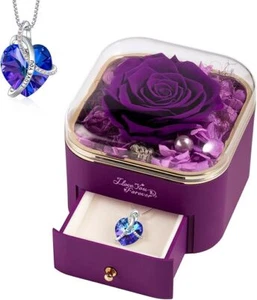 Eternal Rose with Necklace Real Flower Gifts for Her Wife Girlfriend Women Mothe - Picture 1 of 7