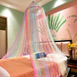 Princess Rainbow Bed Canopy with Stars Glow in the Dark, Bed Canopy for Girls Ro - Picture 1 of 12