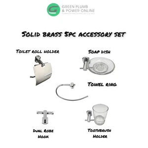 Sloegrin Brass Bathroom Accessories Set 5 Pc Pack Chrome Wall Mounted Easy Fix - Picture 1 of 6