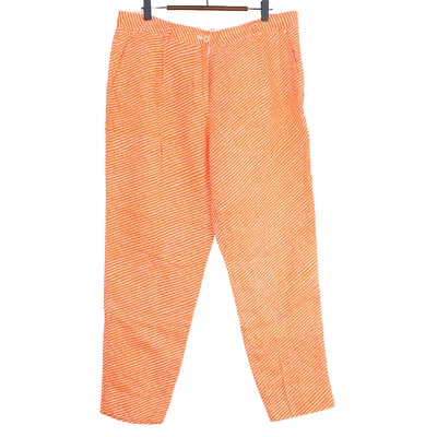 MICHAEL KORS Linen Tapered Leg Orange White Striped Unlined Pants - Size 10 - Image 1 of 3