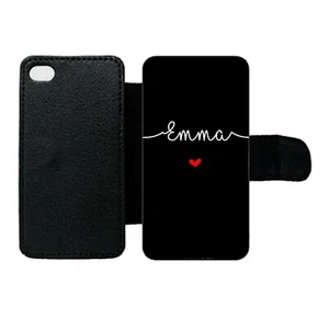 CUSTODIA PORTAFOGLIO PERSONALIZZATA TELEFONO COVER PER APPLE IPHONE 16 15 14 13 12 nome cuore - Foto 1 di 3