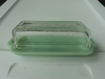 FIRE KING VINTAGE JADE-ITE BUTTER DISH TEXTURED FINISH TOP - NO CHIPS - Image 1 of 3
