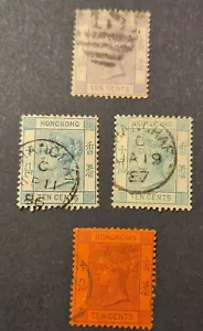 1882 Hong Kong Stamps Various 10c Cat No36,37,37a &38Used Wmk CrownCA Perf:14 - Picture 1 of 10