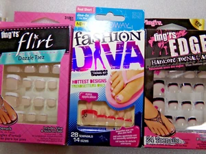 SALE 3 Broadway for Kiss & Fing'rs Glue-On TOENAILS Red White Black French - Picture 1 of 4