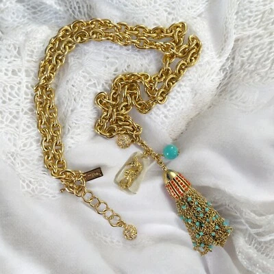 Lilly Pulitzer Seahorse Faux Turquoise Bead Chain Charm Gold-Tone 36” Necklace - Image 1 of 4