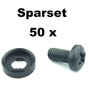 50 St. Rackschrauben M6 x 12 Kreuzschlitz schwarz + Unterlegscheiben mit Kragen - Bild 1 von 3