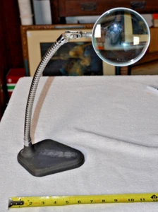 1950s MCM Gooseneck Standing Magnifying Glass Cast Iron Base Made In USA - Picture 1 of 4