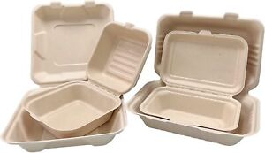 50-1000X Biodegradable Bagasse Food Containers Clamshell Burger Takeaway Boxes