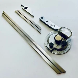 Universal Bevel Protractor With 6" And 12" Blades, Stainless, Case - Picture 1 of 5