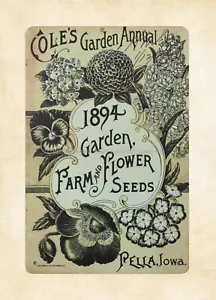 Cole's Garden Annual 1894 Farm Flower Seeds Pella Lowa metal tin sign wall art - Picture 1 of 4