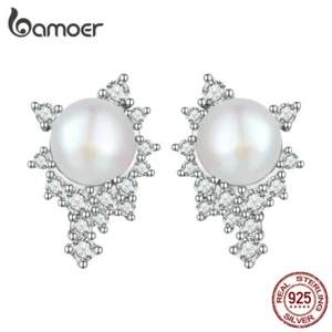 BAMOER 925 Sterling Silber Elegante Shell Perle Zirkons Ohrstecker Hochzeit - Bild 1 von 12