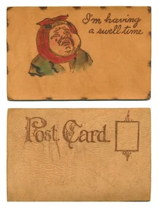 Leder Postkarte ICH HABE EINE GUTE ZEIT Person mit Zahnschmerzen weint - Bild 1 von 1