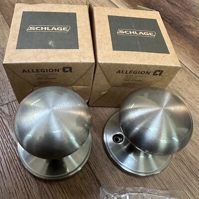 Schlage Dummy Door Knobs J170 STR 619  Satin Nickel Pull Knob Handle NIB Pair - Image 1 of 4