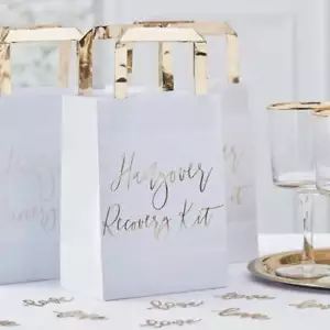 Gold Wedding Hangover Recovery Kit Bags 5pk Hen Party Bridal Shower Favour Bags - Picture 1 of 3