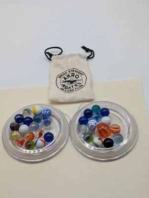 Bolsa de mármol estilo vintage Akro ágatas con 30 canicas 1 tirador algunas son ágatas Foto 1 de 4