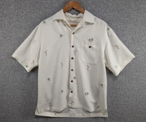 Caribbean Vintage Men's Palm Parrot Embroidered Hawaiian Rayon Button Shirt M - Picture 1 of 12