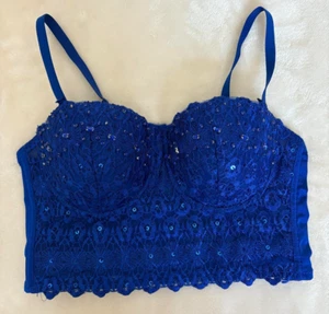 Windsor Sparkle Blue Reigning corsetto pizzo bustier pizzo crop top canotta abbellimento M - Foto 1 di 5